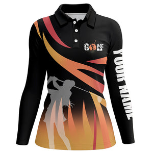 Golf In Passion Golf Black & Orange Flame Polo Shirt Personalized Cool Golf Shirts For Women LDT0232