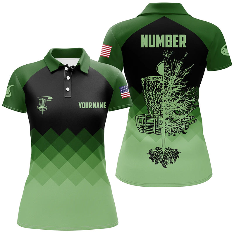 Dark Green Geometric Womens Disc Golf Polo Shirts Customized Disc Golf Shirts For Women LDT0513