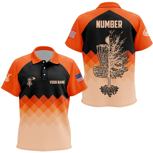Orange Geometric Pattern Kids Disc Golf Polo Shirt Customized Unisex Disc Golf Shirts For Kid LDT0514