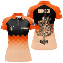 Load image into Gallery viewer, Orange Geometric Pattern Womens Disc Golf Polo Shirt Customized Disc Golf Shirts For Women LDT0514