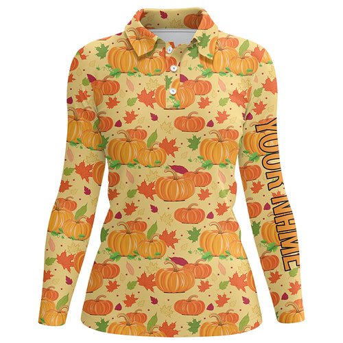 Happy Thanksgiving Day Golf Polo Shirt Orange Pumpkins Falling Leaves Golf Shirts For Women LDT0845