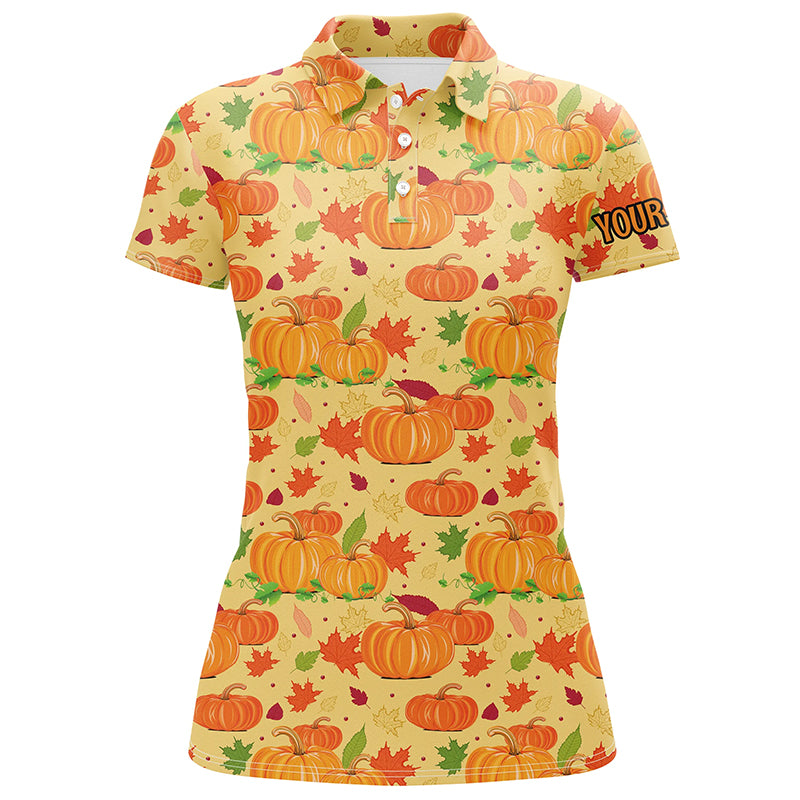 Happy Thanksgiving Day Golf Polo Shirt Orange Pumpkins Falling Leaves Golf Shirts For Women LDT0845