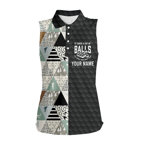 Custom Womens Sleeveless Polo Shirt It Takes A Lot Of Balls Geometric Pattern Golf Gifts For Women LDT1049