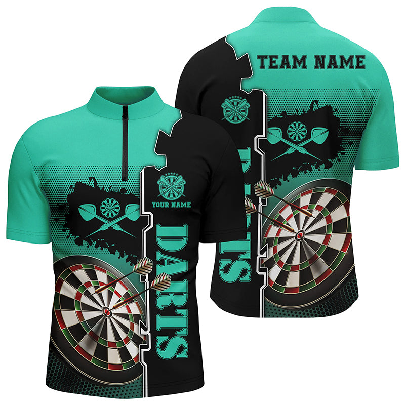 Personalized Turquoise Black Dart Quarter Zip Shirt Custom Darts Shirt For Men Dart Jersey LDT1449
