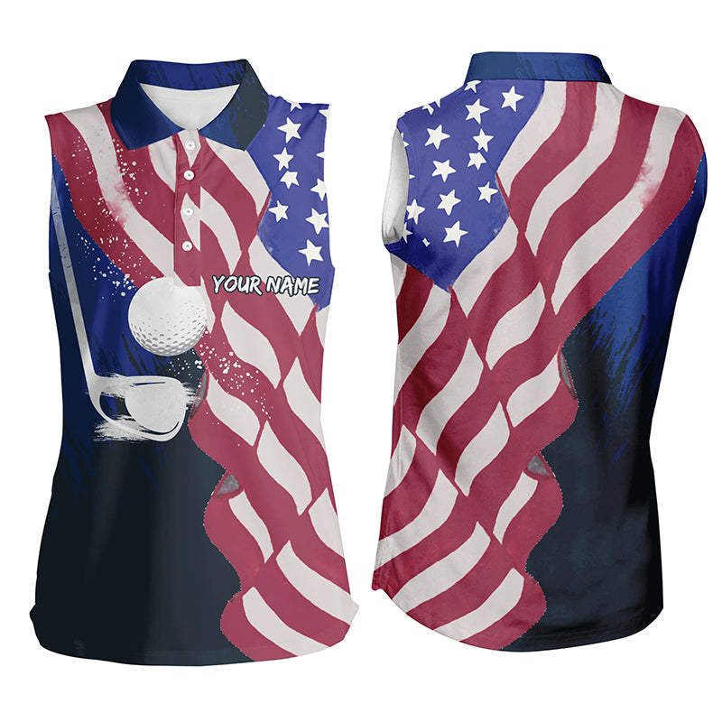 Watercolor 3D American Flag Sleeveless Golf Polos 4Th Of July Golf Gift Patriotic Golf Tops For Women LDT0233