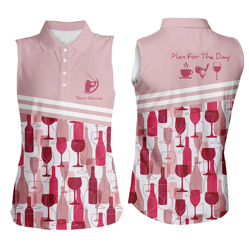 Golf Wine Seamless Pattern Plan For The Day Personalized Sleeveless Pink Shirts For Women, Golf Gifts LDT0236