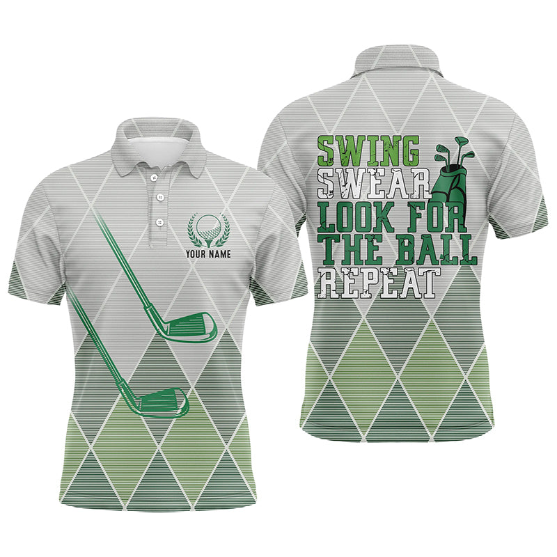 Swing Swear Look For The Ball Repeat Green Geometric Golf Clubs Mens Polo Shirt Men Golf Tops LDT0535