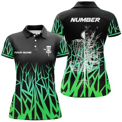 Personalized Disc Golf Basket Tree Green Gradient Women Polo Shirt Disc Golf Shirts For Women LDT1059