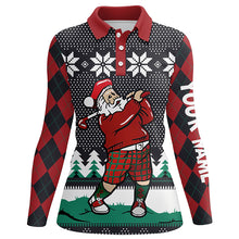 Load image into Gallery viewer, Santa Playing Golf Ugly Christmas Polo Shirt Custom Argyle Pattern Funny Golf Shirt For Women LDT0857