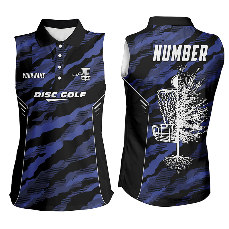 Camo Womens Sleeveless Golf Shirts Custom Navy Camo Golf Shirt Disc Golf Shirts For Women, Golf Gifts LDT0056