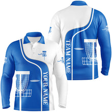 Load image into Gallery viewer, Personalized Disc Golf Basket Blue White Mens Golf Polo Shirt Custom Disc Golf Shirts For Men LDT1250