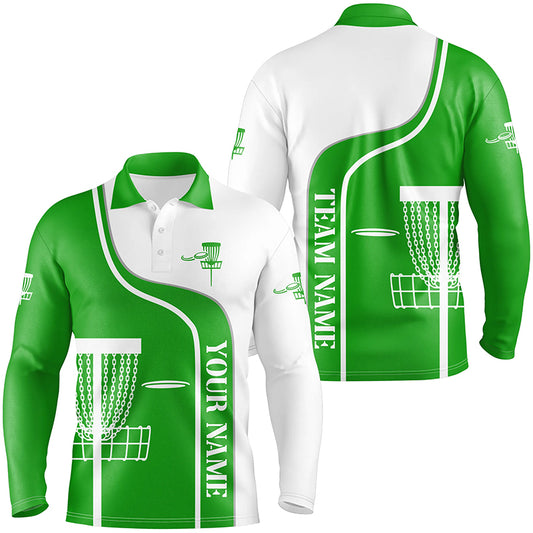 Personalized Disc Golf Basket Green White Mens Golf Polo Shirt Custom Disc Golf Shirts For Men LDT1251