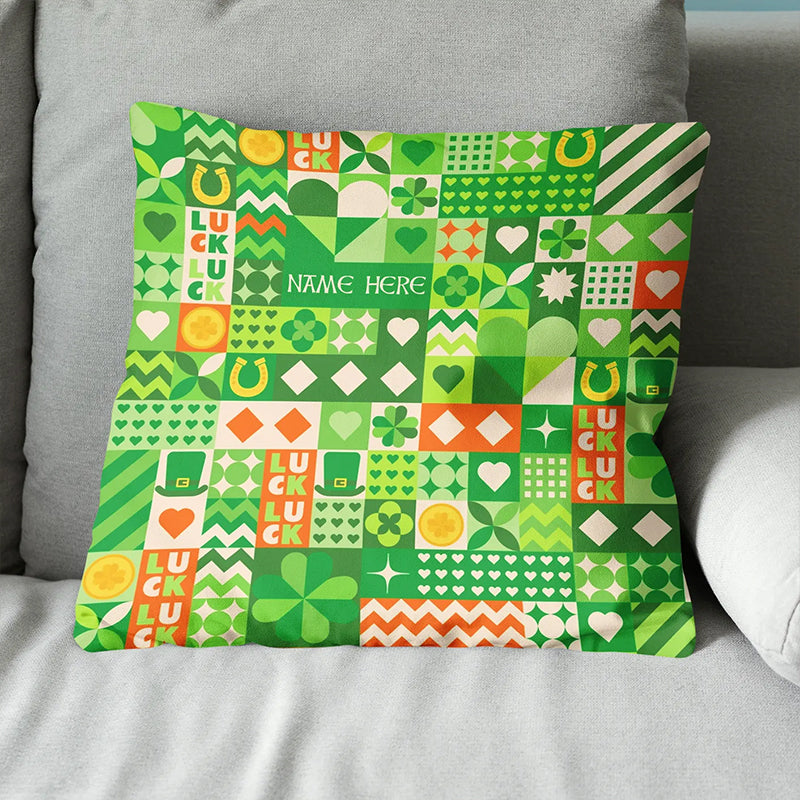 Green Clover St Patrick Day Mosaic Style Custom Throw Pillow Personalized Patrick Gifts LDT1258