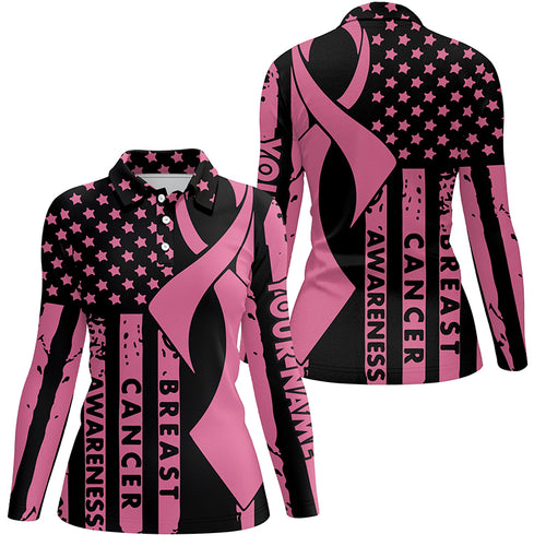 Breast Cancer Awareness American Flag Pink Ribbon Womens Golf Polos Custom Patriotic Golf Top LDT0262