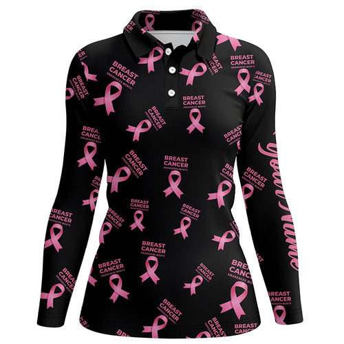 Breast Cancer Awareness Pink Ribbon Womens Golf Polo Shirt Custom Name Golf Tops For Women LDT0263