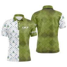 Load image into Gallery viewer, Customized Green And White Mens Golf Polo Shirt Golf Club Argyle Skull Golf Shirts For Men LDT0266