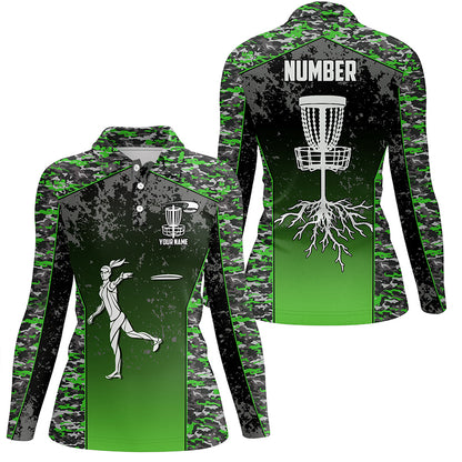 Green Camo Womens Disc Golf Polo Shirt Custom Camouflage Golf Shirts For Women Disc Golf Gift LDT0562