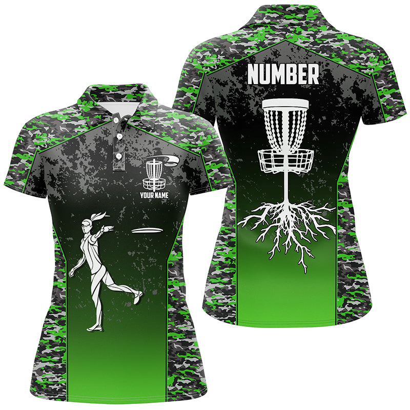 Green Camo Womens Disc Golf Polo Shirt Custom Camouflage Golf Shirts For Women Disc Golf Gift LDT0562