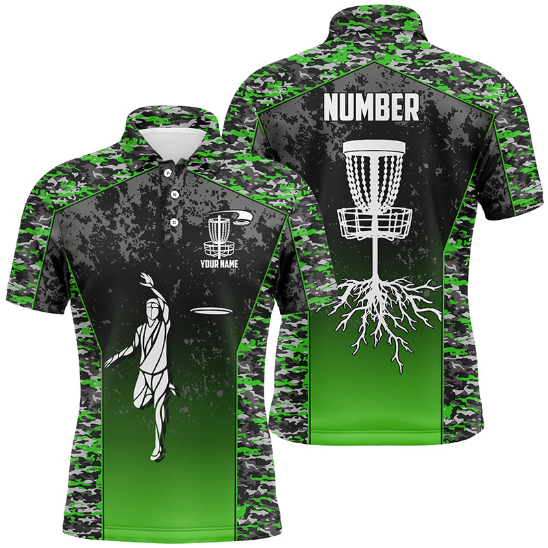 Green Camo Mens Disc Golf Polo Shirt Custom Camouflage Golf Shirts For Men Disc Golf Gifts LDT0562