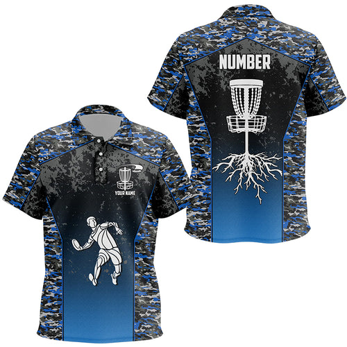 Blue Camo Unisex Kids Disc Golf Polo Shirt Custom Camouflage Golf Shirts For Kid Disc Golf Gifts LDT0563