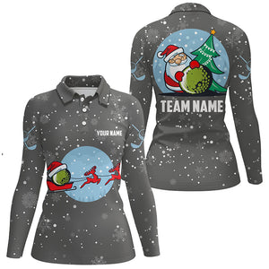 Grey Christmas Golf Polo Shirt With Reindeer & Santa Custom Golf Tops For Women Golfing Gifts LDT0580