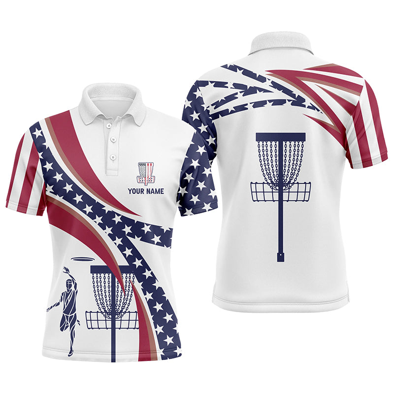 American Flag Mens Disc Golf Polo Shirts Custom Name Patriotic Golf Shirts For Men, Golf Gifts LDT0279