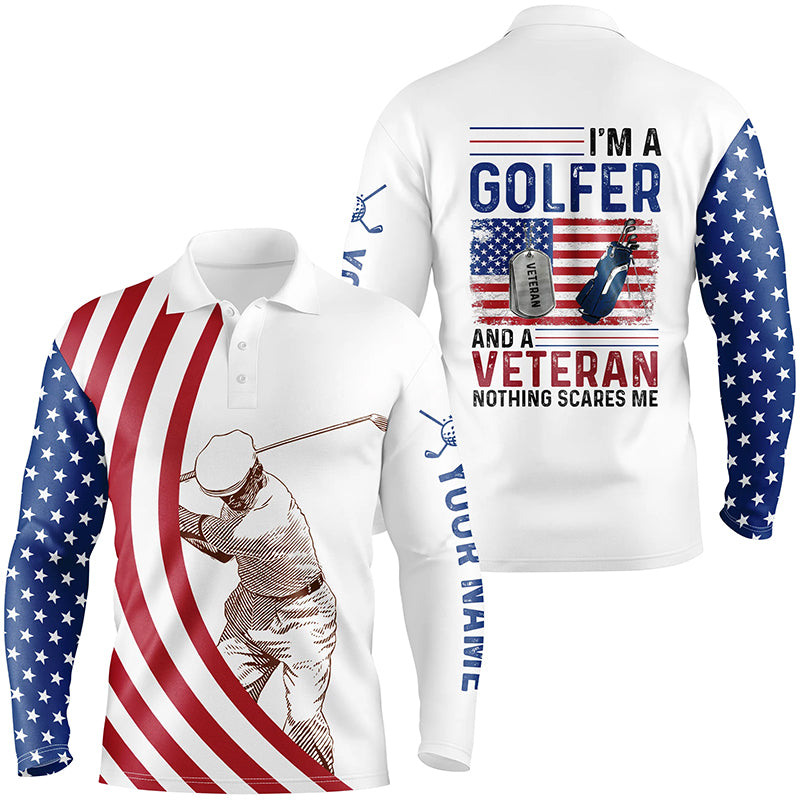 Im A Golfer And A Veteran American Flag Mens Golf Polo Shirt Patriotic Golf Tops For Men LDT0590