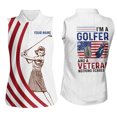 Im A Golfer And A Veteran American Flag Womens Sleeveless Polo Shirt Patriotic Golf Tops For Women LDT0590