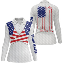 Load image into Gallery viewer, American Flag White Golf Pattern Womens Polo Shirt Patriotic Golf Shirts For Women Golf Gifts LDT0603