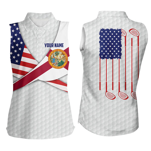 Florida Flag White Golf Pattern Womens Sleeveless Polo Shirt Patriotic Golf Tops For Women Golf Gifts LDT0605