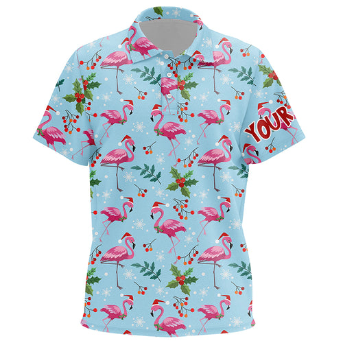 Christmas Flamingo Blue Tropical Kids Golf Polo Shirt Best Xmas Golf Gift Idea For Kid LDT0611