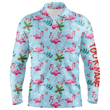Load image into Gallery viewer, Christmas Flamingo Blue Tropical Mens Golf Polo Shirt Best Xmas Golf Gift Idea For Men LDT0611