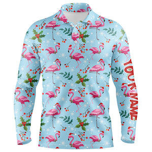 Christmas Flamingo Blue Tropical Mens Golf Polo Shirt Best Xmas Golf Gift Idea For Men LDT0611