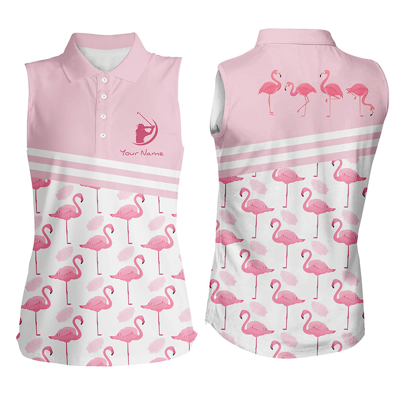 Personalized Flamingo Womens Sleeveless Golf Polo Shirts Pink Golf Shirts For Women Cute Golf Gifts LDT0329