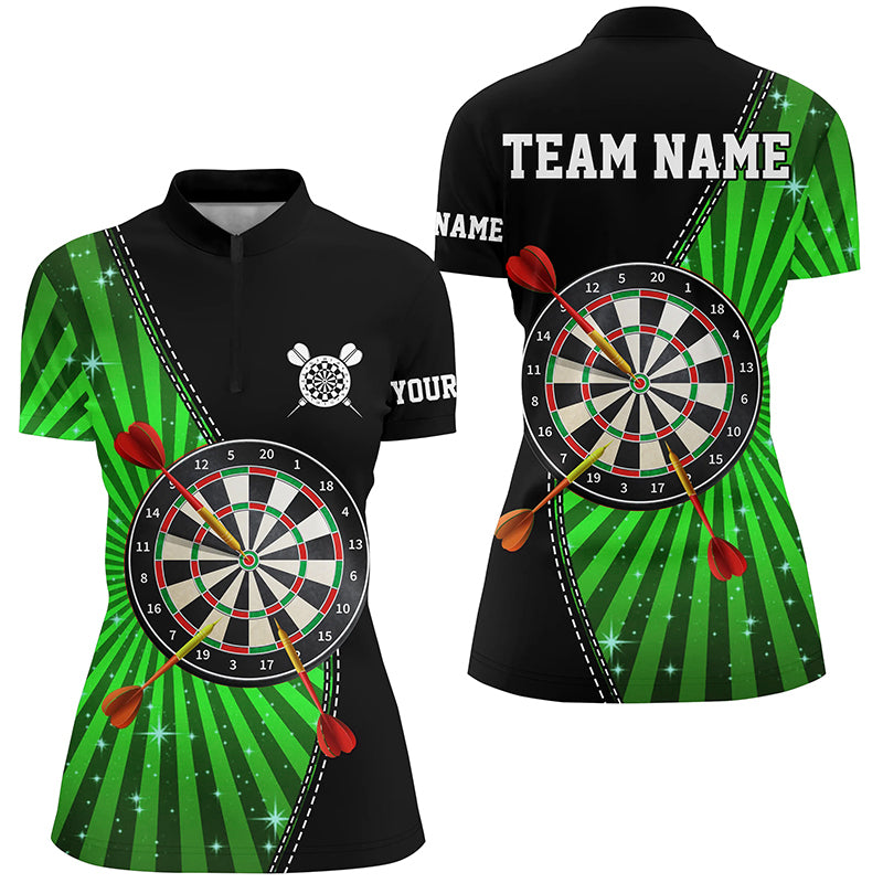 Black Green Halo Darts Quarter Zip Shirt Custom Cool Darts Shirt For Women Dart Jerseys LDT1463