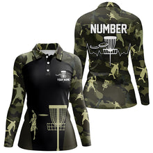Load image into Gallery viewer, Green Camo Womens Disc Golf Polo Shirts, Custom Camouflage Golf Shirts For Women, Disc Golf Gifts LDT0086
