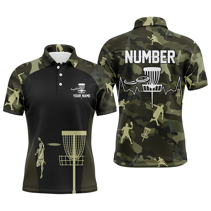 Green Camo Mens Disc Golf Polo Shirts, Custom Camouflage Golf Shirts For Men, Disc Golf Gifts LDT0086