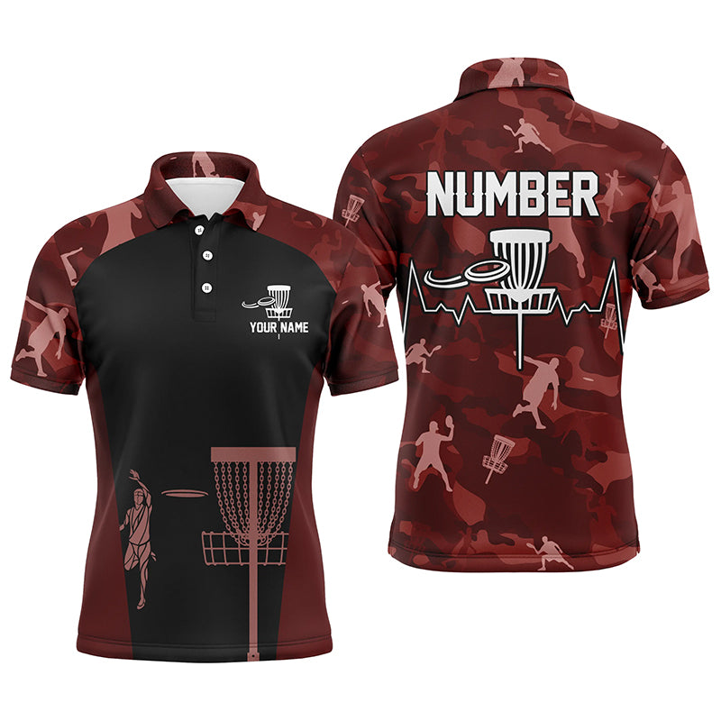 Red Camo Mens Disc Golf Polo Shirts, Custom Camouflage Golf Shirts For Men, Disc Golf Gifts LDT0087