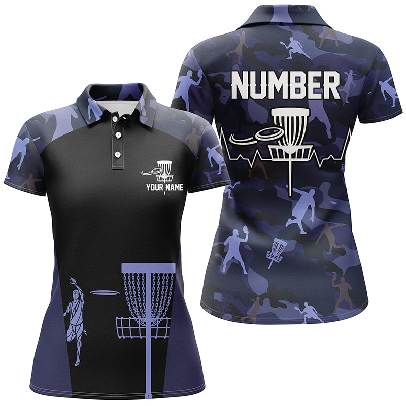 Blue Camo Womens Disc Golf Polo Shirts, Custom Camouflage Golf Shirts For Women, Disc Golf Gifts LDT0088
