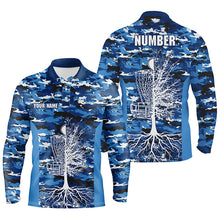 Load image into Gallery viewer, Blue Camo Mens Disc Golf Polo Shirts, Custom Camouflage Golf Shirts For Men, Disc Golf Gifts LDT0093