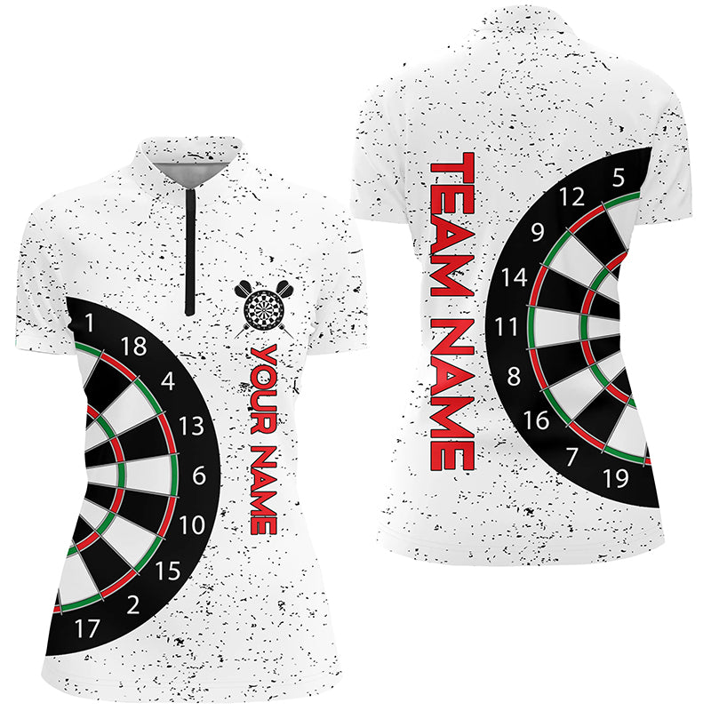 Personalized White Grunge Dartboard Custom Quarter Zip Shirt Dart Team Jersey For Women LDT0338