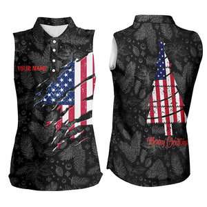 American Flag Christmas Sleeveless Polo Shirt Custom Retro Patriotic Golf Shirts For Women Golf Gifts LDT0672