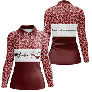 I Am A Simple Woman Golf Womens Polo Shirt, Red Leopard Golf Shirts For Women, Gifts For Wine Lovers LDT0119