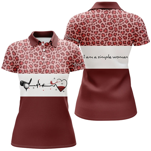 I Am A Simple Woman Golf Womens Polo Shirt, Red Leopard Golf Shirts For Women, Gifts For Wine Lovers LDT0119