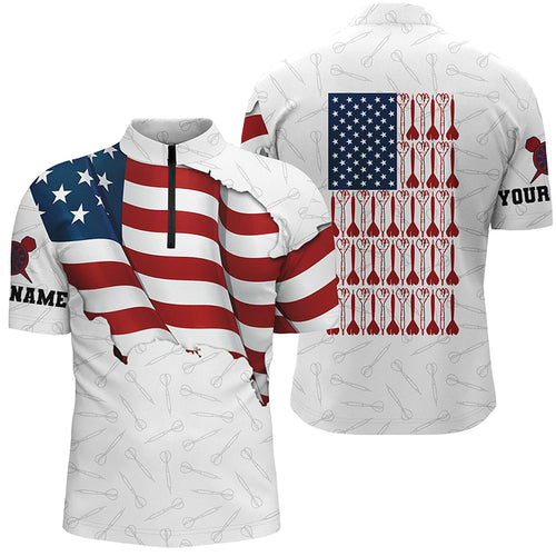 Darts Pattern Waving American Flag White Quarter-Zip Shirt Patriotic Dart Jersey For Men LDT0362