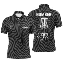 Load image into Gallery viewer, Personalized Black Grey Disc Golf Mens Polo Shirt Custom Cool Disc Golf Shirts For Men Golf Outfit LDT0932