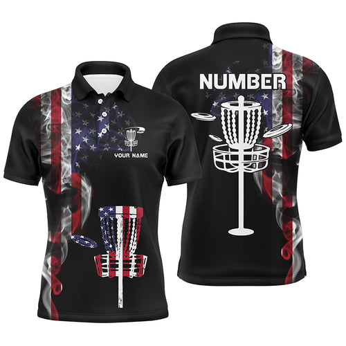 Custom Smoky American Flag Mens Disc Golf Tops Patriotic Disc Golf Shirts For Men Us Disc Golf Basket LDT0936