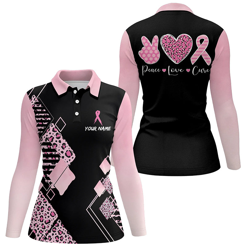 Black & Pink Leopard Pattern Golf Polo Shirts Breast Cancer Pink Ribbon Golf Shirts For Women LDT1352