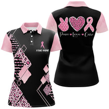 Load image into Gallery viewer, Black &amp; Pink Leopard Pattern Golf Polo Shirts Breast Cancer Pink Ribbon Golf Shirts For Women LDT1352