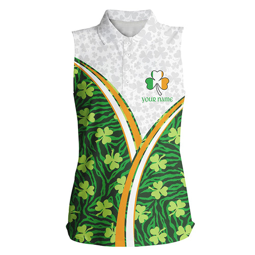 Ireland Flag Patrick Day Green Clovers Womens Sleeveless Polo Shirts Custom Golf Tops For Women LDT1484